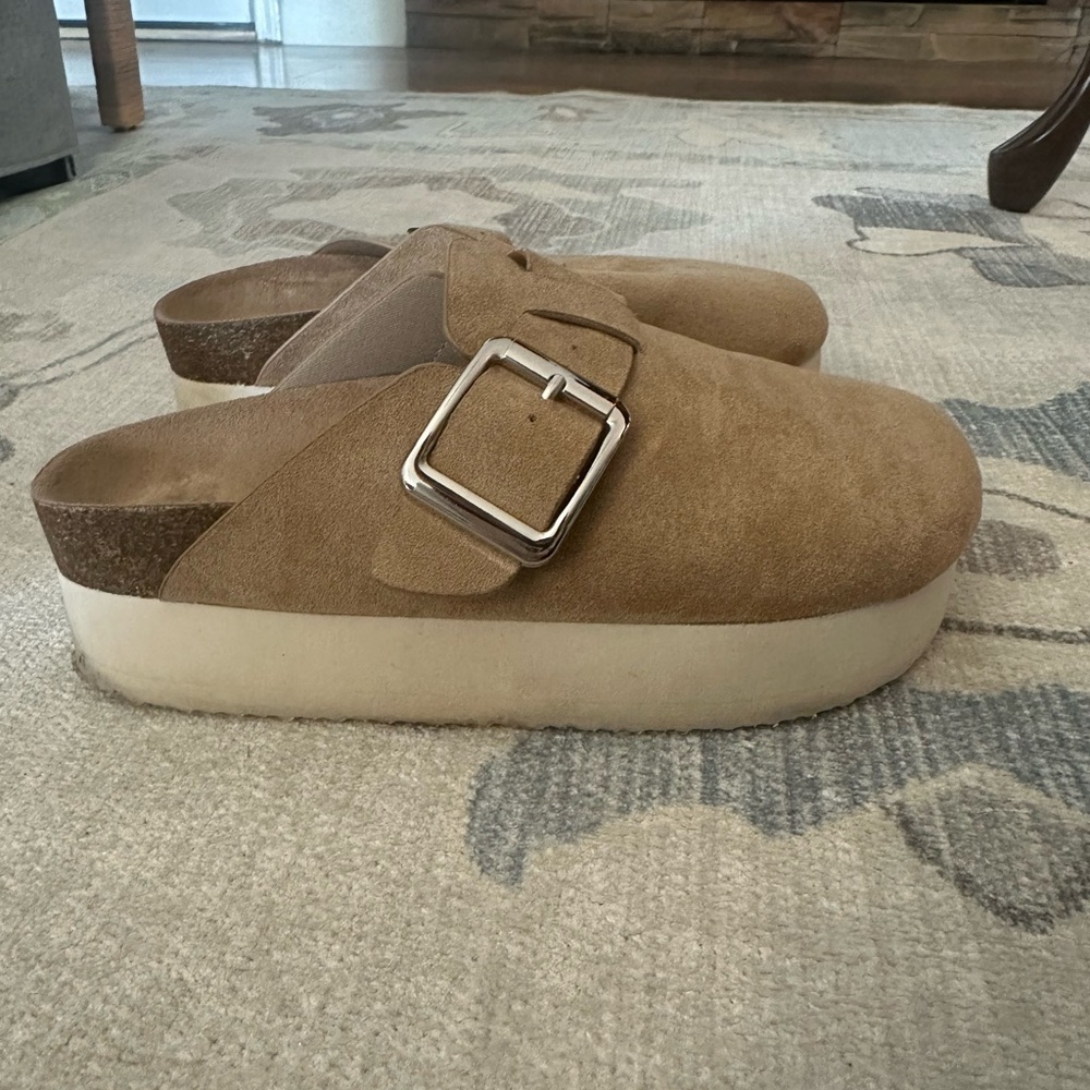 Suede Platform Mule with Buckle